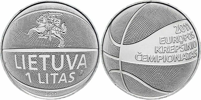 1 лит - Чемпионат Европы по баскетболу, Литва, 2011 год, UNC 14014