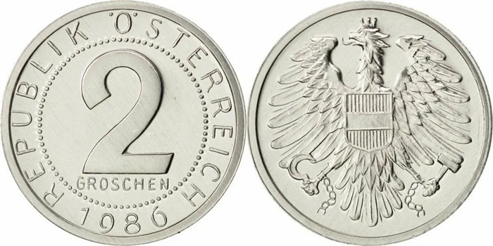 2 гроша - Австрия, 1950-1994 гг, UNC 14527