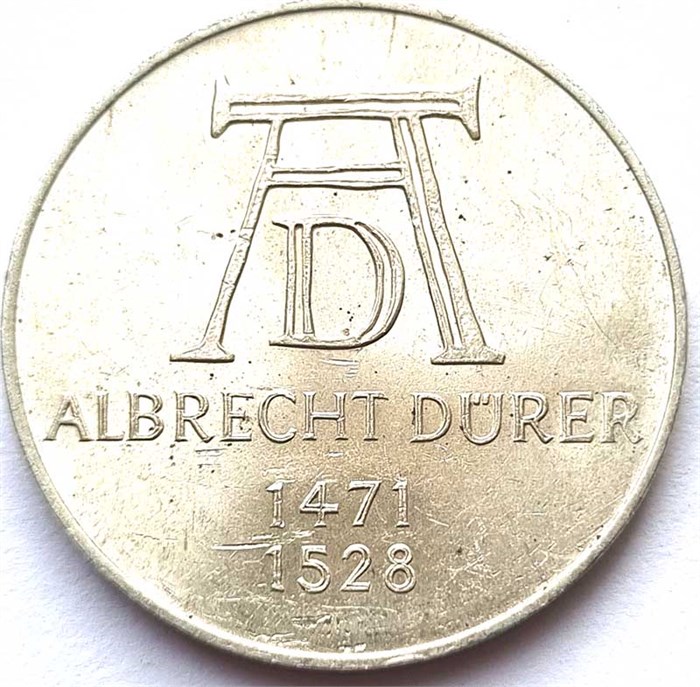 5 марок - 500 лет со дня рождения Альбрехта Дюрера, Германия, 1971 год, серебро 14754