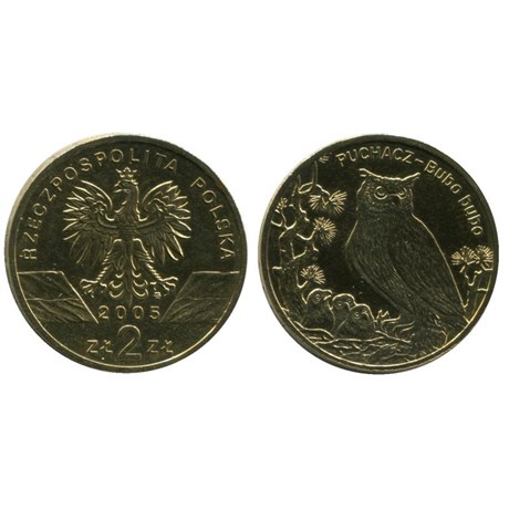 2 злотых - Филин Пугач, Польша, 2005 год 15907