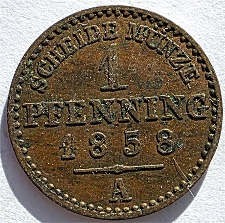 1 пфенниг - Пруссия, 1858 год А 16594