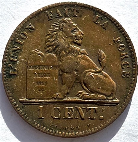 1 сантим - Бельгия, 1859 год (с чертой под надписью цент) 16606