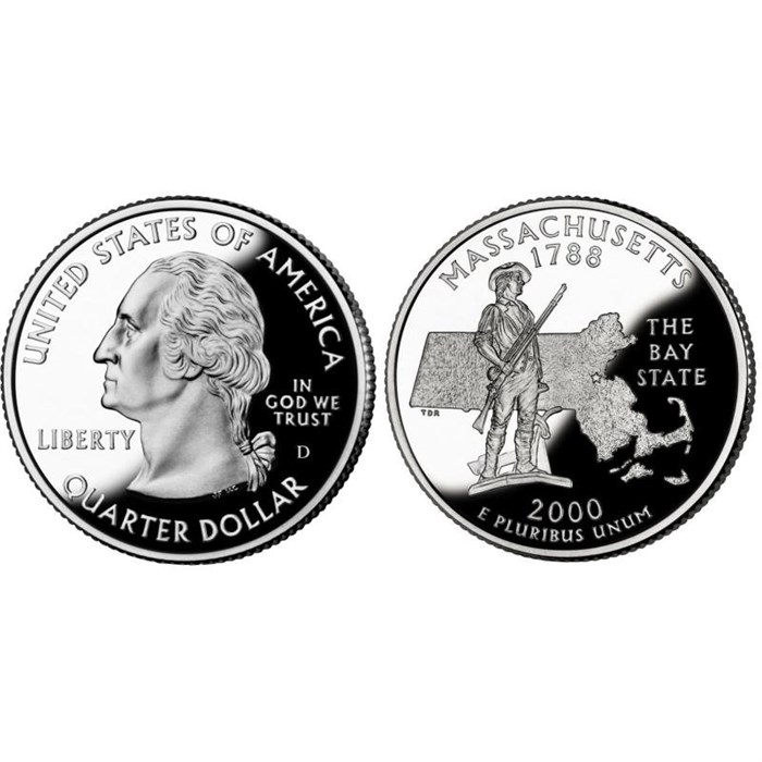 25 центов - Штат № 6 Массачусетс, США, 2000 год 11068