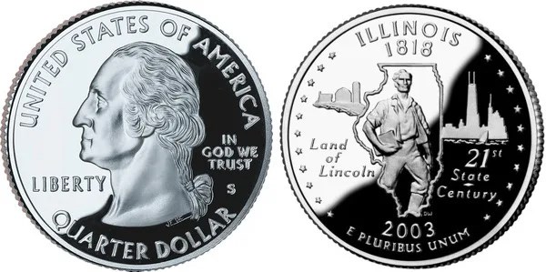 25 центов - Штат № 21 Иллинойс, США, 2003 год 11083