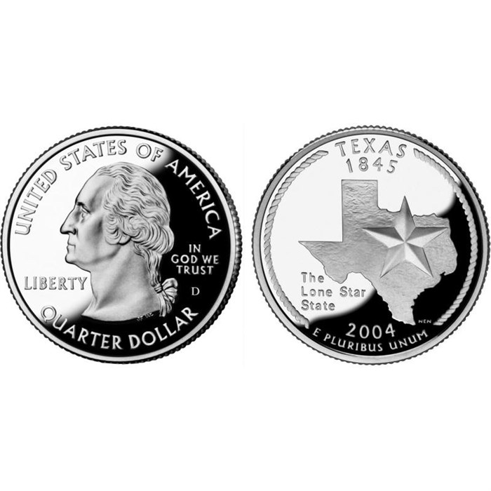 25 центов - Штат № 28 Техас, США, 2004 год 11090