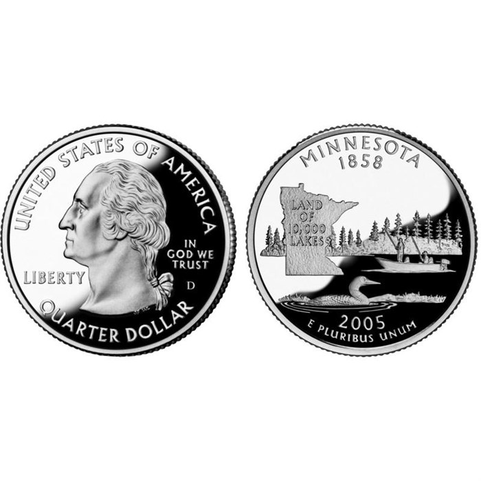 25 центов - Штат № 32 Миннесота, США, 2005 год 11094
