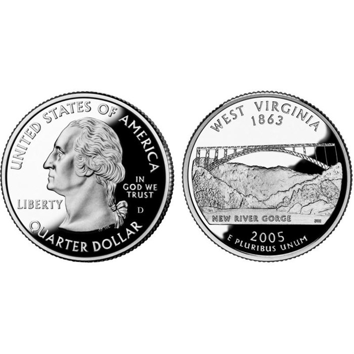 25 центов - Штат № 35 Западная Виргиния, США, 2005 год 11097
