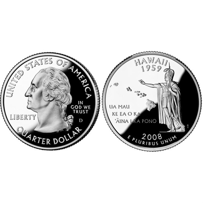 25 центов - Штат № 50 Гавайи, США, 2008 год 11112