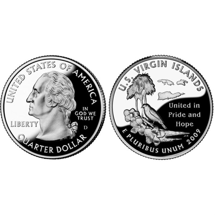 25 центов - Штат № 55 Американские Виргинские острова, США, 2009 год 11117