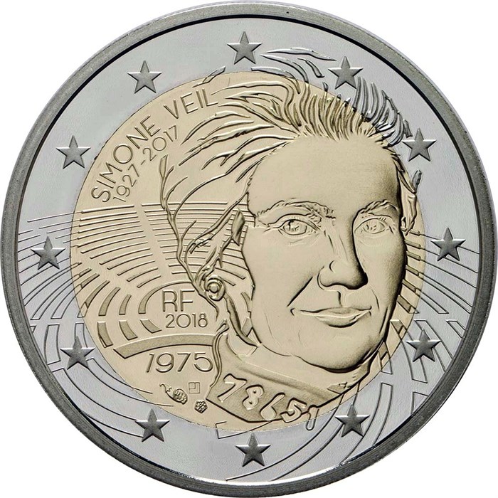 2 евро - Симона Вейль, Франция, 2018 год, UNC 12728