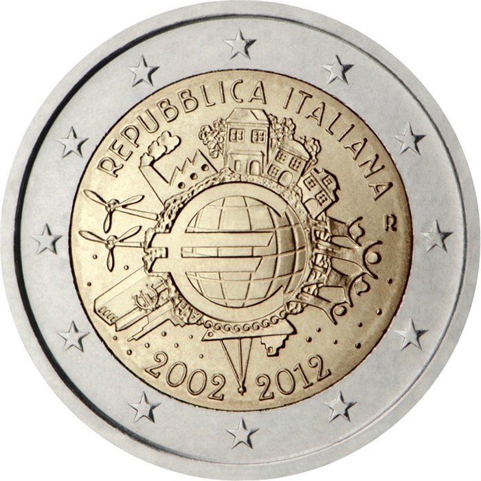 2 евро - 10 лет евро наличными, Италия, 2010 год, UNC 12735