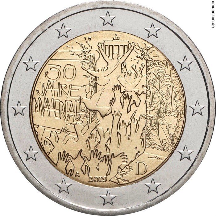 2 евро - 30 лет падению Берлинской стены, Германия, 2019 год, UNC 12737