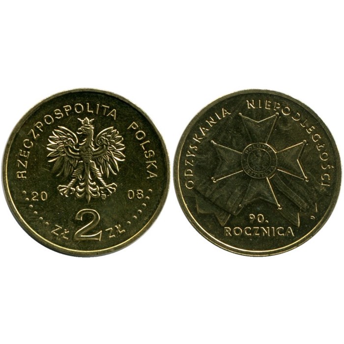 2 злотых - 90 лет независимости Польши, Польша, 2008 год 13548