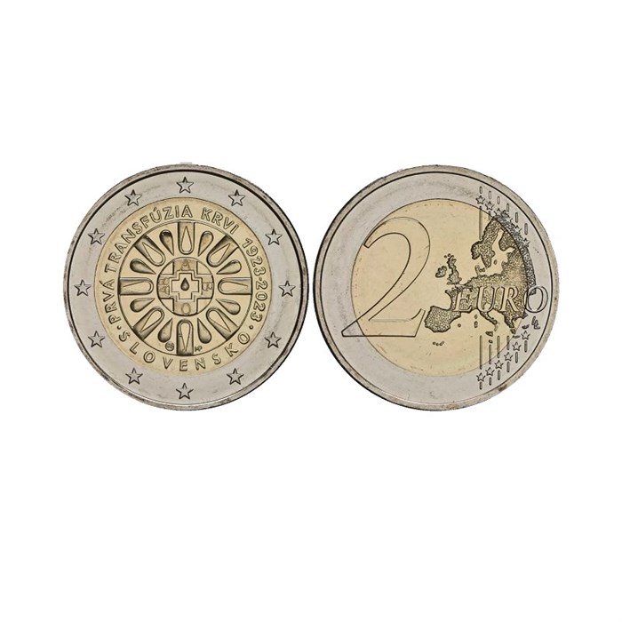 2 евро - 100 лет первому переливанию крови в Словакии, Словакия, 2023 год, UNC 13575