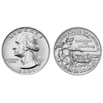 25 центов - Джордж Вашингтон пересекает реку Делавэр, США, 2021 год, двор P 12545