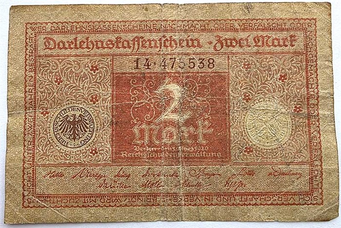 Банкнота 2 марки - Германия, 1920 год 14304