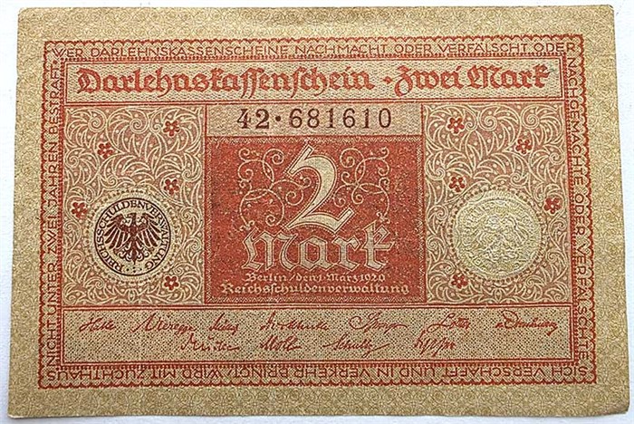 Банкнота 2 марки - Германия, 1920 год 14309
