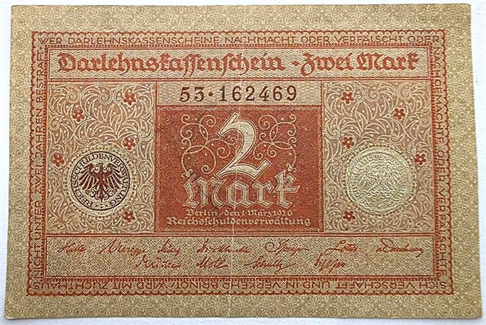 Банкнота 2 марки - Германия, 1920 год 14310