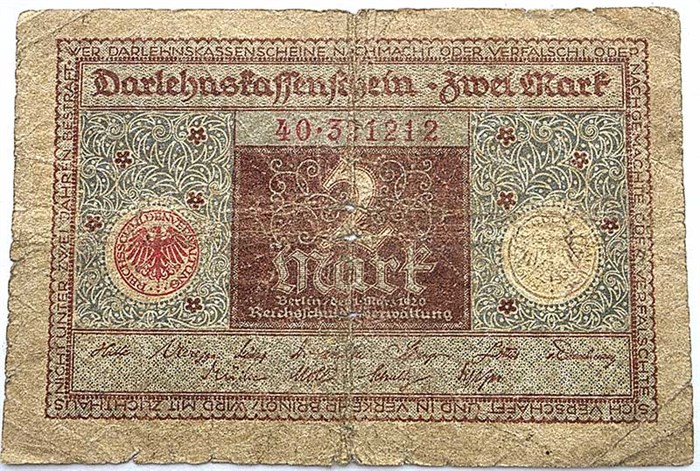 Банкнота 2 марки - Германия, 1920 год 14311
