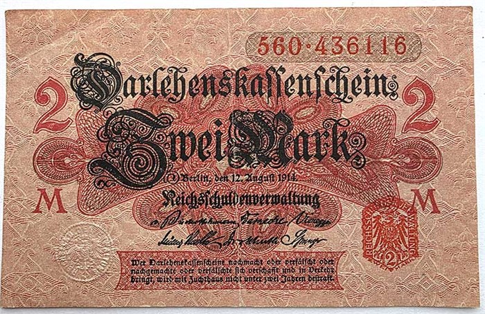 Банкнота 2 марки - Германия, 1914 год 14330