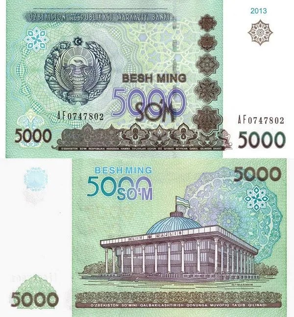 Банкнота 5000 сумов - Узбекистан, 2013 год, UNC 14426
