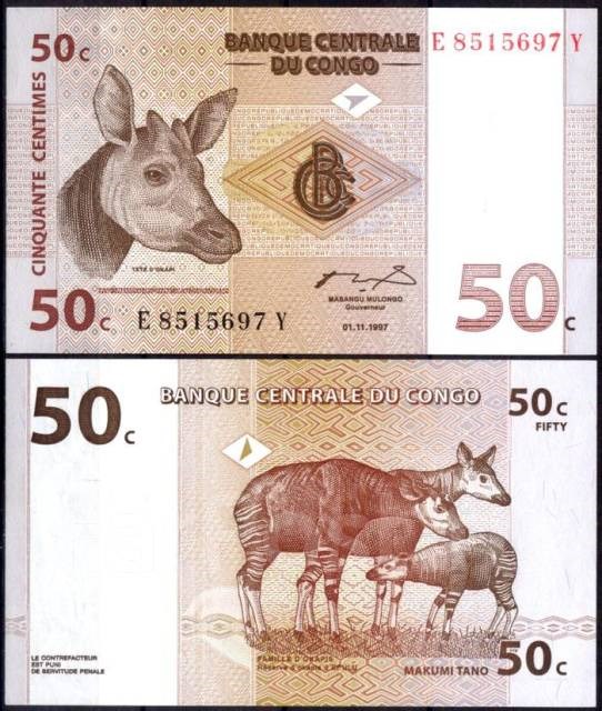 Банкнота 50 сантимов - Конго, 1997 год, UNC 14438