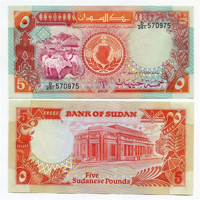 Банкнота 5 фунтов - Судан, 1991 год, UNC 14443