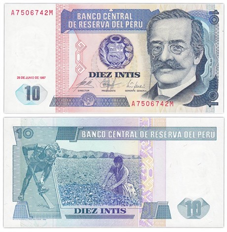 Банкнота 10 инти - Перу, 1987 год, UNC 16981