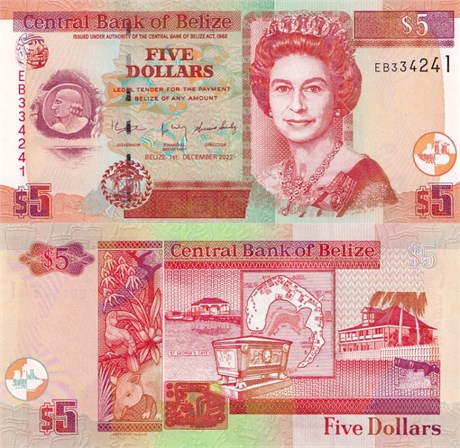 Банкнота 5 долларов - Белиз, 2022 год, UNC 17100