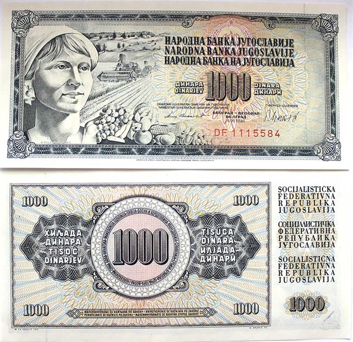 Банкнота  1000 динар - Югославия, 1981 год, UNC 12503