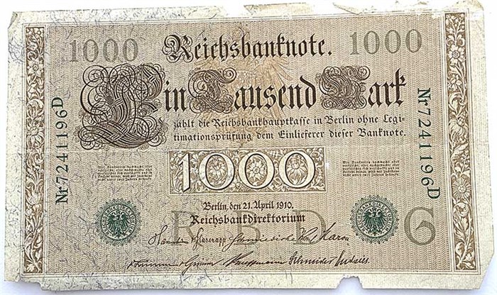 Банкнота 1000 марок - Германия, 1910 год 13934