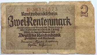 Банкнота 2 рентенмарки - Германия, 1937 год 14322
