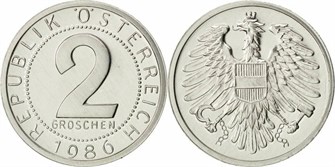 2 гроша - Австрия, 1950-1994 гг, UNC 14527