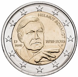 2 евро - 100 лет со дня рождения Гельмута Шмидта, Германия, 2018 год, UNC 15728