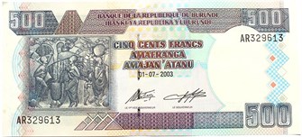 Банкнота 500 франков - Бурунди, 2003 год, UNC 10976