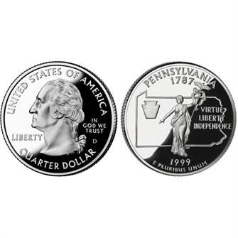 25 центов - Штат № 2 Пенсильвания, США, 1999 год 11064