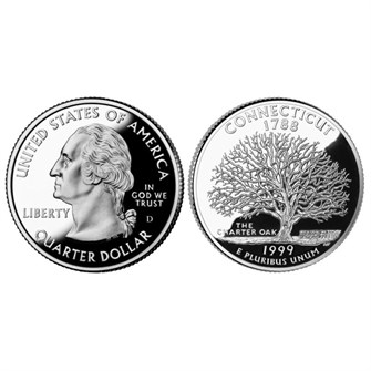 25 центов - Штат № 5 Коннектикут, США, 1999 год 11067