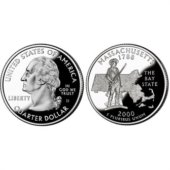 25 центов - Штат № 6 Массачусетс, США, 2000 год 11068