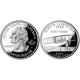 25 центов - Штат № 12 Северная Каролина, США, 2001 год 11074