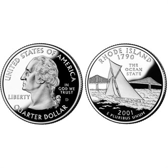 25 центов - Штат № 13 Род-Айленд, США, 2001 год 11075