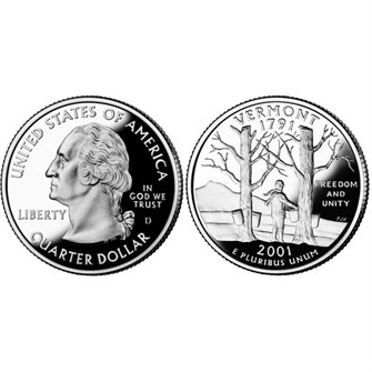25 центов - Штат № 14 Вермонт, США, 2001 год 11076