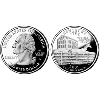 25 центов - Штат № 15 Кентукки, США, 2001 год 11077