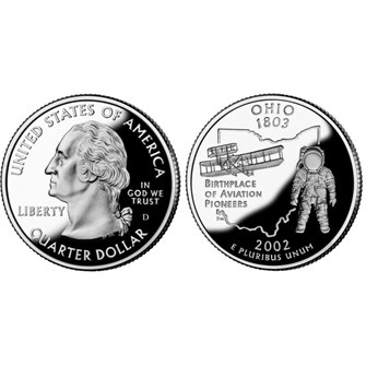 25 центов - Штат № 17 Огайо, США, 2002 год 11079