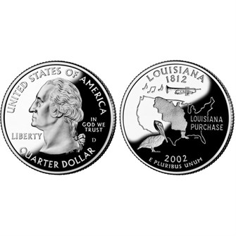 25 центов - Штат № 18 Луизиана, США, 2002 год 11080