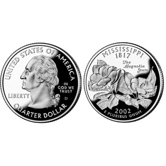 25 центов - Штат № 20 Миссисипи, США, 2002 год 11082