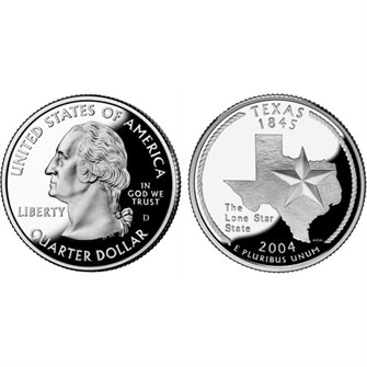 25 центов - Штат № 28 Техас, США, 2004 год 11090