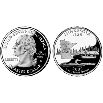 25 центов - Штат № 32 Миннесота, США, 2005 год 11094