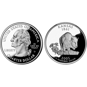 25 центов - Штат № 34 Канзас, США, 2005 год 11096