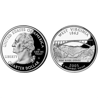 25 центов - Штат № 35 Западная Виргиния, США, 2005 год 11097