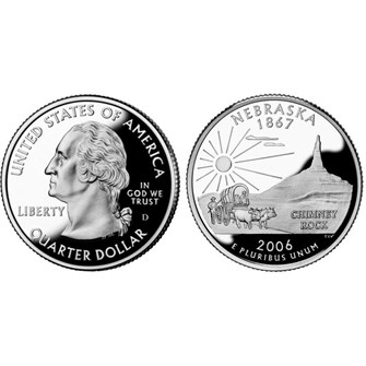 25 центов - Штат № 37 Небраска, США, 2006 год 11099